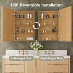 Armadietto da bagno con specchio e ripiani regolabili in legno di quercia, Mobiletto contenitore da parete con specchio per bagno