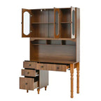 Scrivania retrò da 47 pollici con stazione di ricarica e ripiano, scrivania per computer con 5 cassetti, libreria con ante in vetro, scrivania da scrittura, noce - ModernLuxe