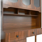 Scrivania retrò da 47 pollici con stazione di ricarica e ripiano, scrivania per computer con 5 cassetti, libreria con ante in vetro, scrivania da scrittura, noce - ModernLuxe