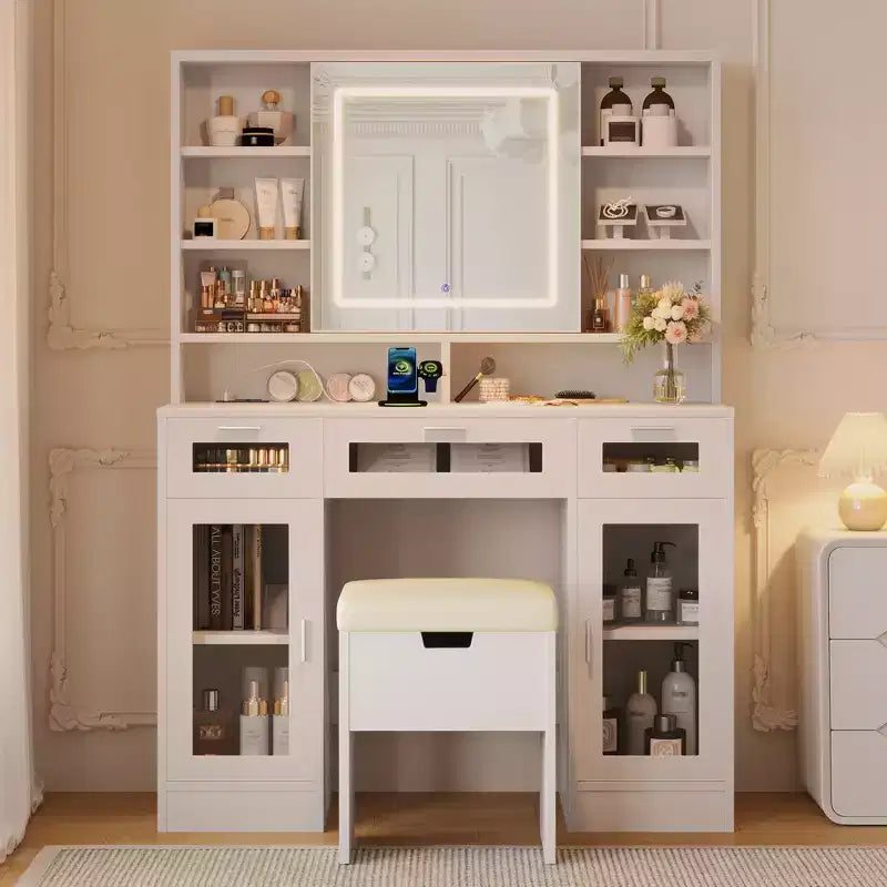 Whisen 41.3 Makeup Vanity with Sliding Mirror, 3 Drawers and Cabinets
