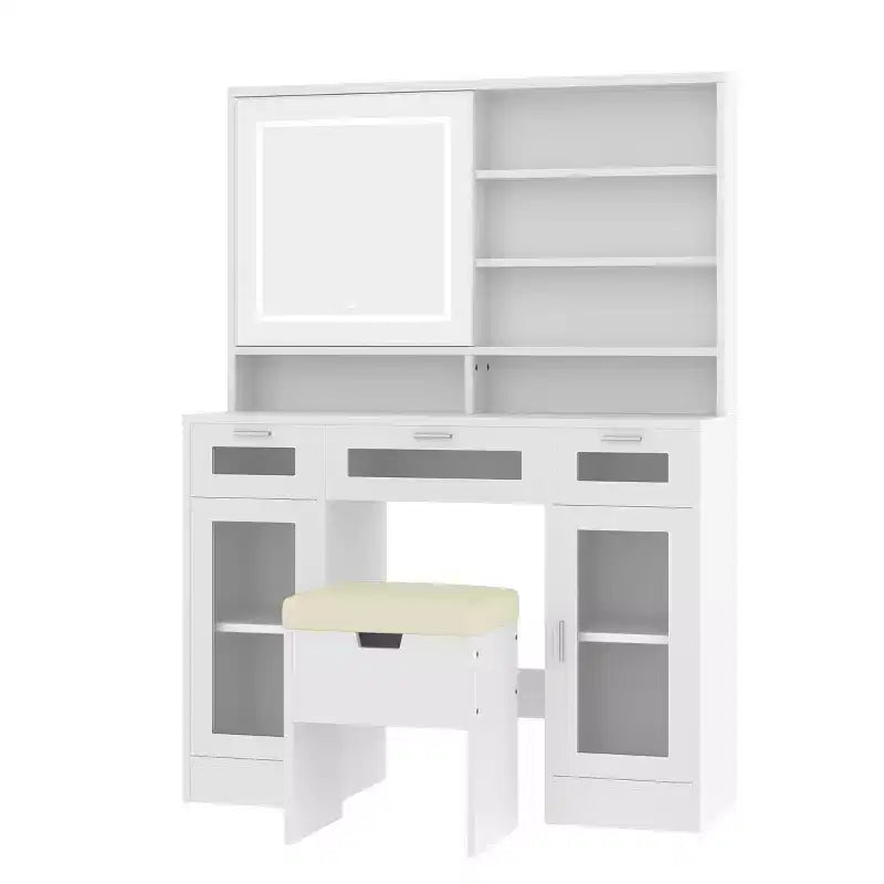 Whisen 41.3 Tavolo da Trucco con Specchio Scorrevole, 3 Cassetti e Armadietti