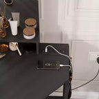 Toeletta da trucco angolare con sgabello e specchio, grande tavolo da trucco con contenitore, set di toeletta per camera da letto e piccoli spazi