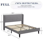 Coolmee - Letto imbottito completo/queen/king size con testiera ad ali, letto a piattaforma con rivestimento in velluto, non necessita di box spring, supporto con doghe in legno