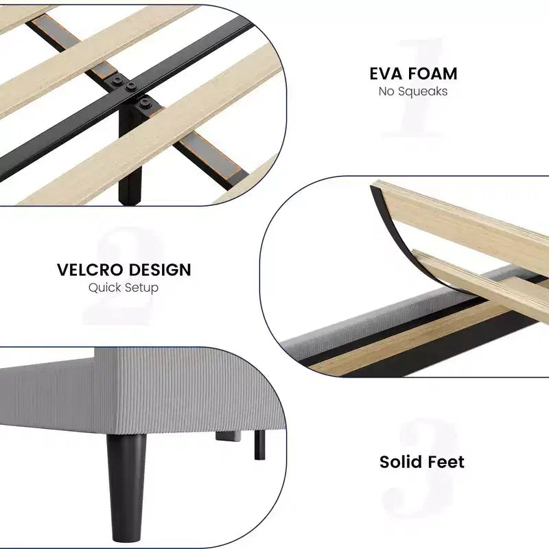 Coolmee - Letto imbottito completo/queen/king size con testiera ad ali, letto a piattaforma con rivestimento in velluto, non necessita di box spring, supporto con doghe in legno