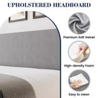 Coolmee - Letto imbottito completo/queen/king size con testiera ad ali, letto a piattaforma con rivestimento in velluto, non necessita di box spring, supporto con doghe in legno