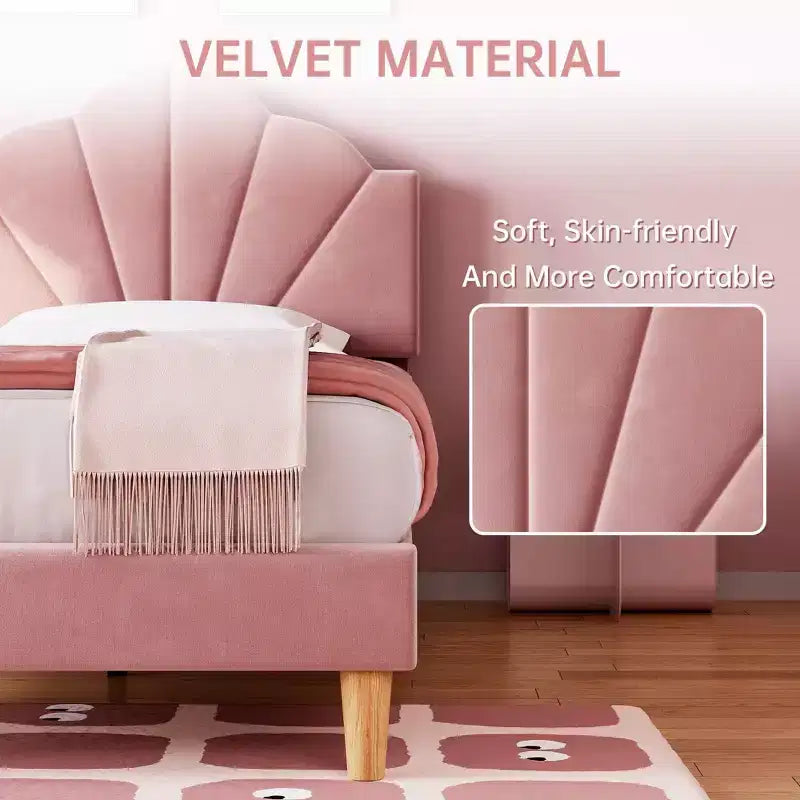 Coolmee Struttura Letto Singolo/Singolo XL, con Rivestimento in Velluto e Testiera Regolabile in Altezza per Bambini e Ragazzi, con Supporto a Doghe in Legno