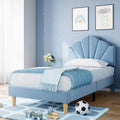 Coolmee Twin/Twin XL Bed Frame, Velvet Upholstered Platform Bed Frame with Height Adjustable Headboard for Boys and Girls, Wood Slat Support