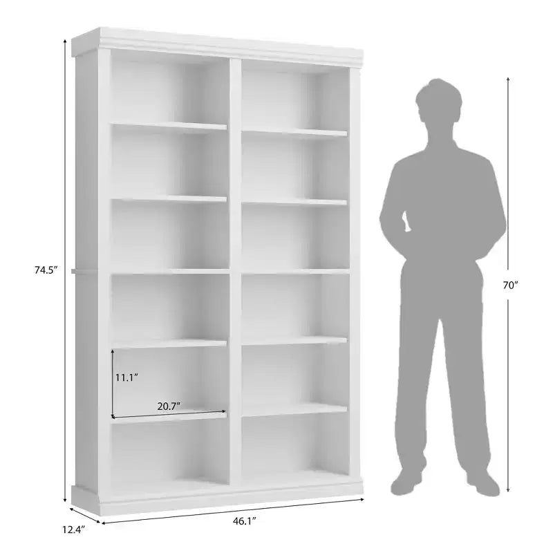Scaffale alto 74,5" con doppio ripiano, libreria extra large, libreria a 6 ripiani doppia larghezza con 12 scomparti, librerie ampie indipendenti