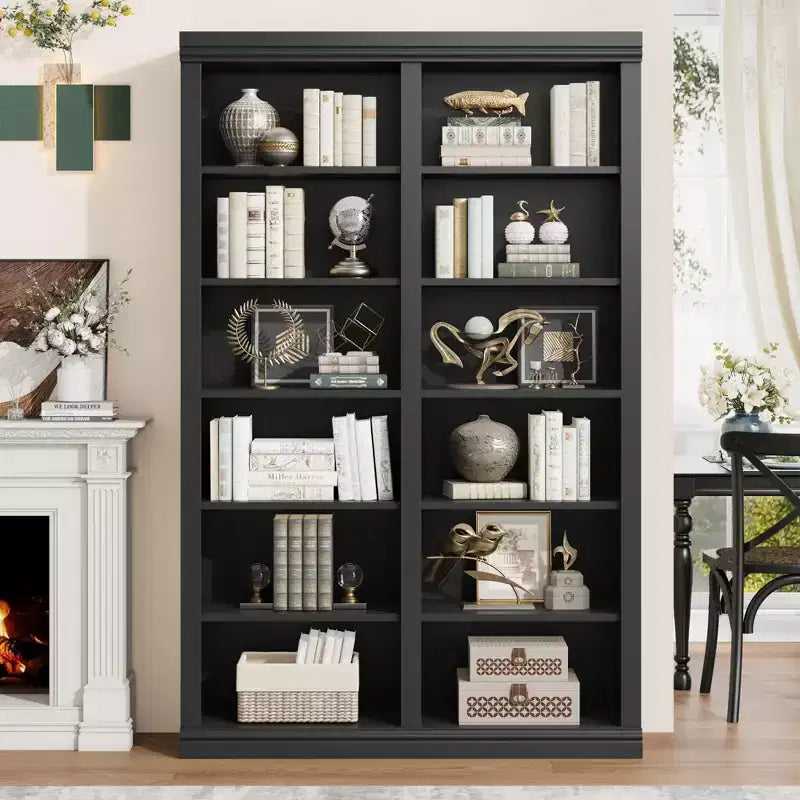Scaffale alto 74,5" con doppio ripiano, libreria extra large, libreria a 6 ripiani doppia larghezza con 12 scomparti, librerie ampie indipendenti