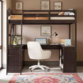 Polibi Full Size Wood Loft Bed with Built-In U-Shaped Desk, Vanity Mirror Station & Storage Shelves