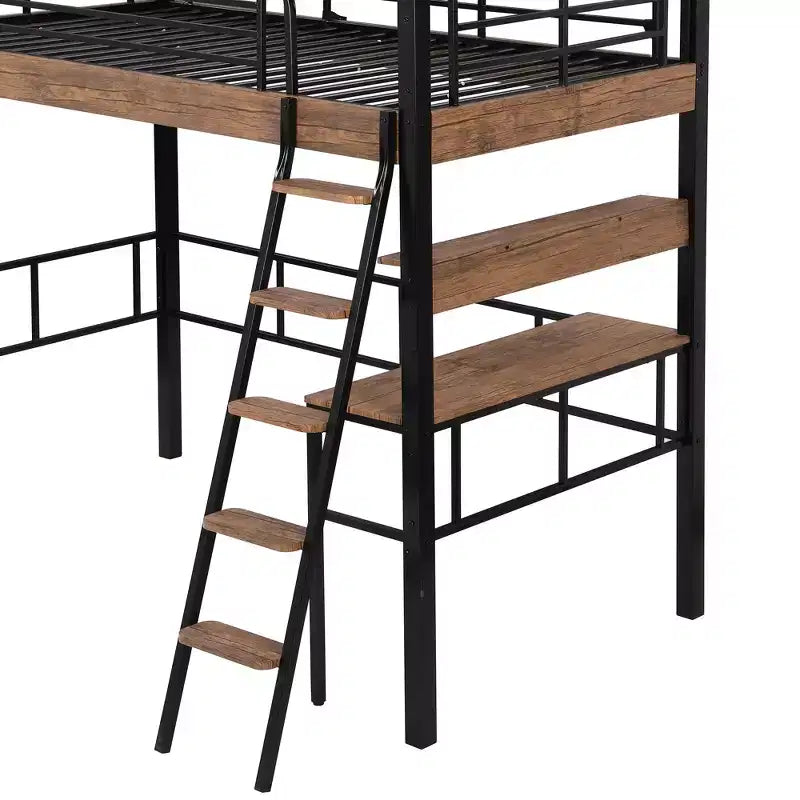 Letto a soppalco singolo in metallo con scrivania, struttura letto a soppalco singola con mensole portaoggetti per camera da letto, dormitorio di bambini e ragazzi