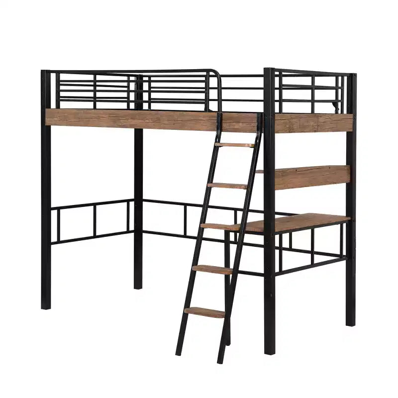 Letto a soppalco singolo in metallo con scrivania, struttura letto a soppalco singola con mensole portaoggetti per camera da letto, dormitorio di bambini e ragazzi