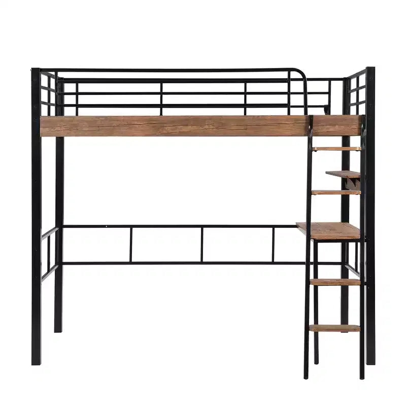 Letto a soppalco singolo in metallo con scrivania, struttura letto a soppalco singola con mensole portaoggetti per camera da letto, dormitorio di bambini e ragazzi