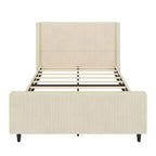 Struttura letto Whisen con rivestimento in velluto a coste e testiera ad ali – Crema