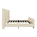 Struttura letto Whisen con rivestimento in velluto a coste e testiera ad ali – Crema