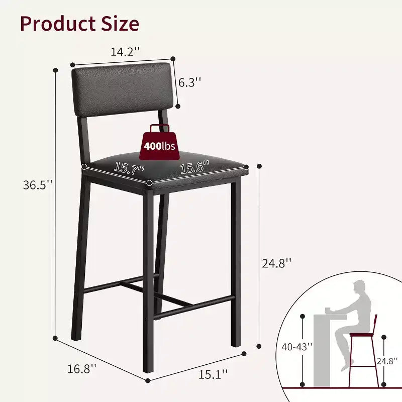 Acekool Sgabelli da Bar Set da 4, Sgabelli Altezza Bancone con Schienale, Ecopelle Imbottita e Gambe Spesse in Metallo, Sedie per Isola Cucina