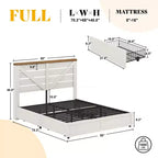 AMERLIFE 48,8 H Telaio letto con 4 cassetti contenitore, testiera a porta di fienile, venature del legno rustico, nessuna molla necessaria