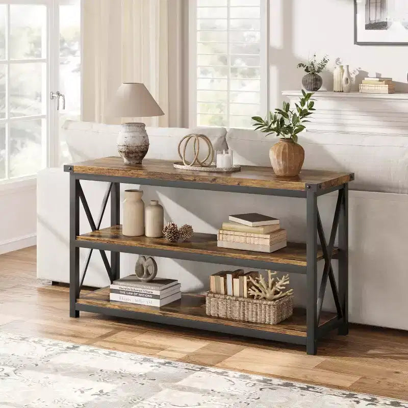 Acekool 47 Long Console Table with 3 Storage Shelves, Industrial Style Sofa Table for Entryway, Hallway, Living Room, Bedroom