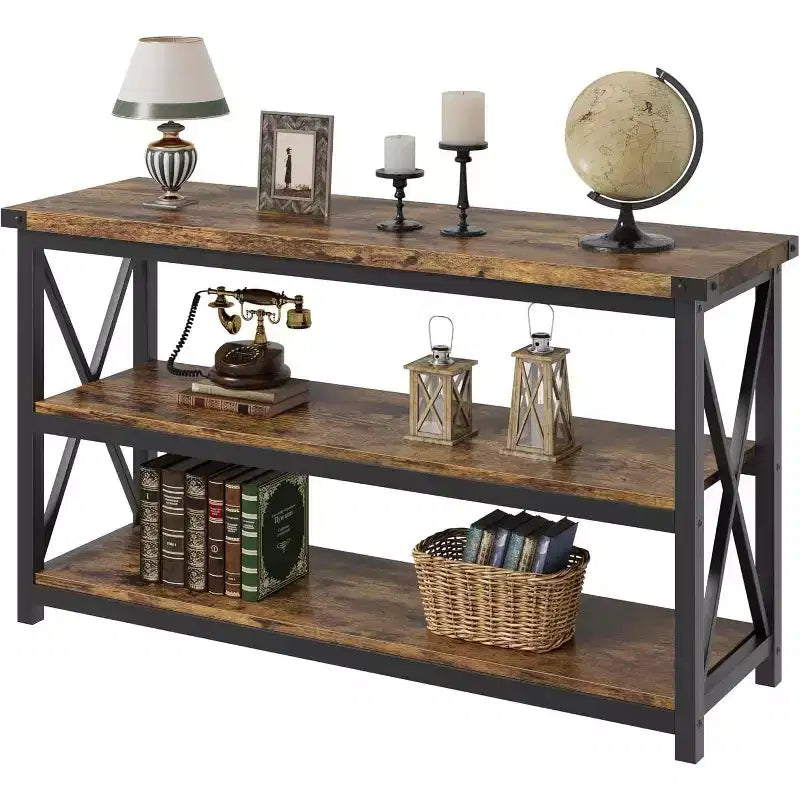 Acekool Tavolino consolle lungo 47 con 3 ripiani portaoggetti, tavolo da divano in stile industriale per ingresso, corridoio, soggiorno, camera da letto