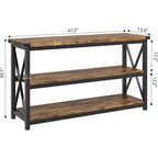 Acekool Tavolino consolle lungo 47 con 3 ripiani portaoggetti, tavolo da divano in stile industriale per ingresso, corridoio, soggiorno, camera da letto