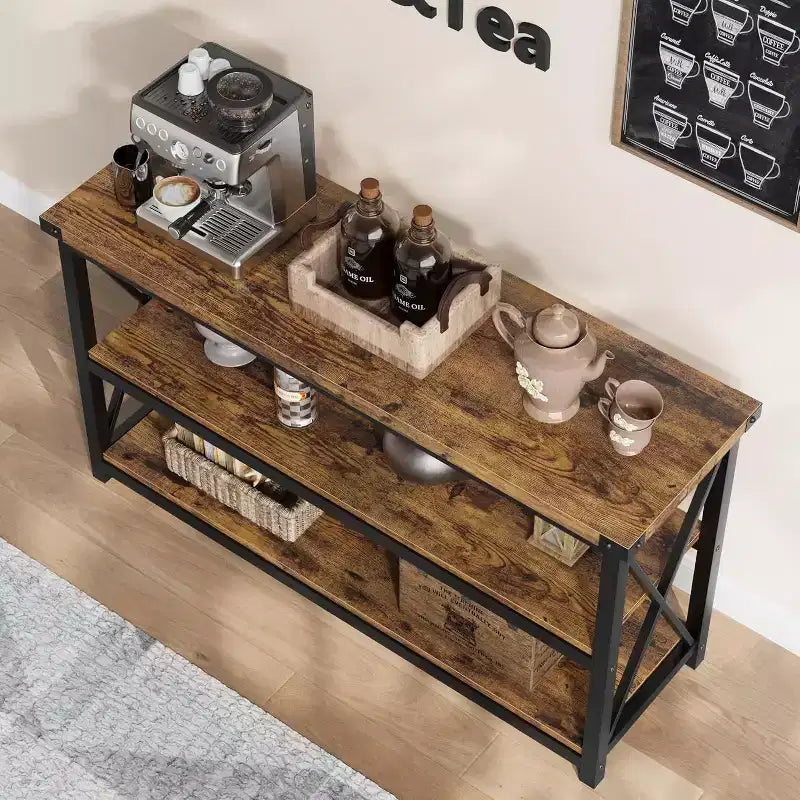 Acekool Tavolino consolle lungo 47 con 3 ripiani portaoggetti, tavolo da divano in stile industriale per ingresso, corridoio, soggiorno, camera da letto