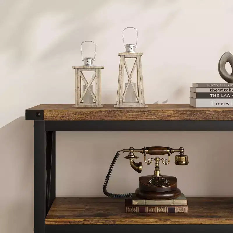 Acekool Tavolino consolle lungo 47 con 3 ripiani portaoggetti, tavolo da divano in stile industriale per ingresso, corridoio, soggiorno, camera da letto