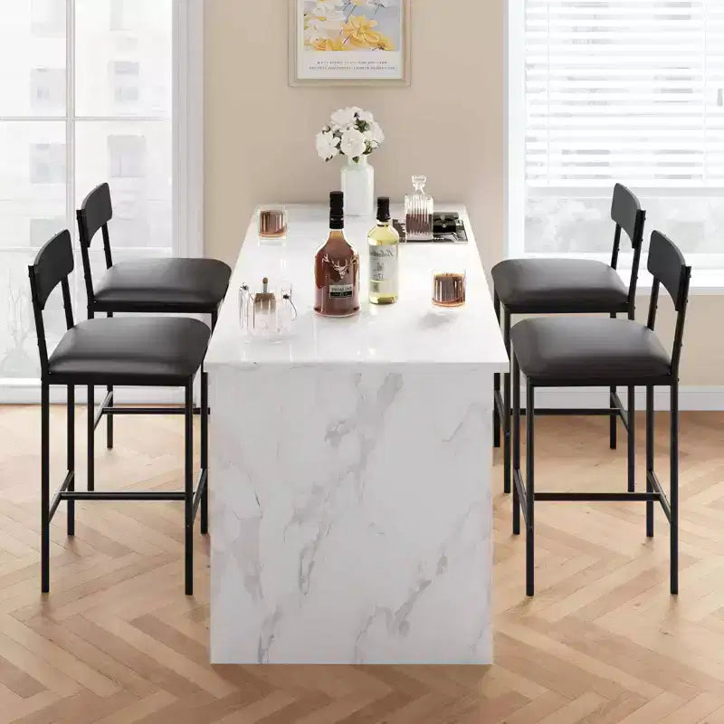 Bar Stools Set of 4, Upholstered Counter Height Stools with Backrest & Footrest, Kitchen Island & Bar