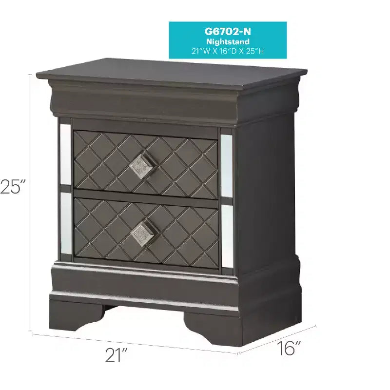 HomeStock 24 in.A x 21 in L Comodino Rettangolare Nero in Metallo con 2 Cassetti per Soggiorno e Camera da Letto