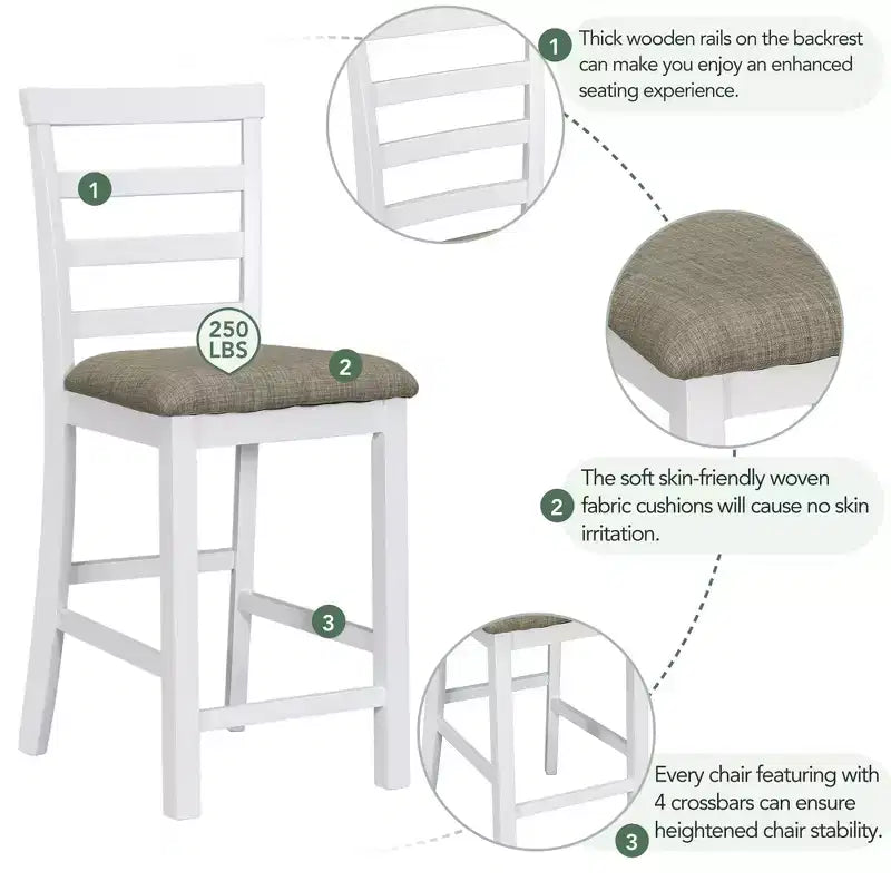 GDFStudio Harry Set da pranzo da 5 pezzi ad altezza bancone con tavolo in legno di gomma e sedie imbottite