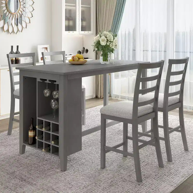 GDFStudio Harry 5 Piece Counter Height Dining Set with Rubber Wood Table and Padded Chairs