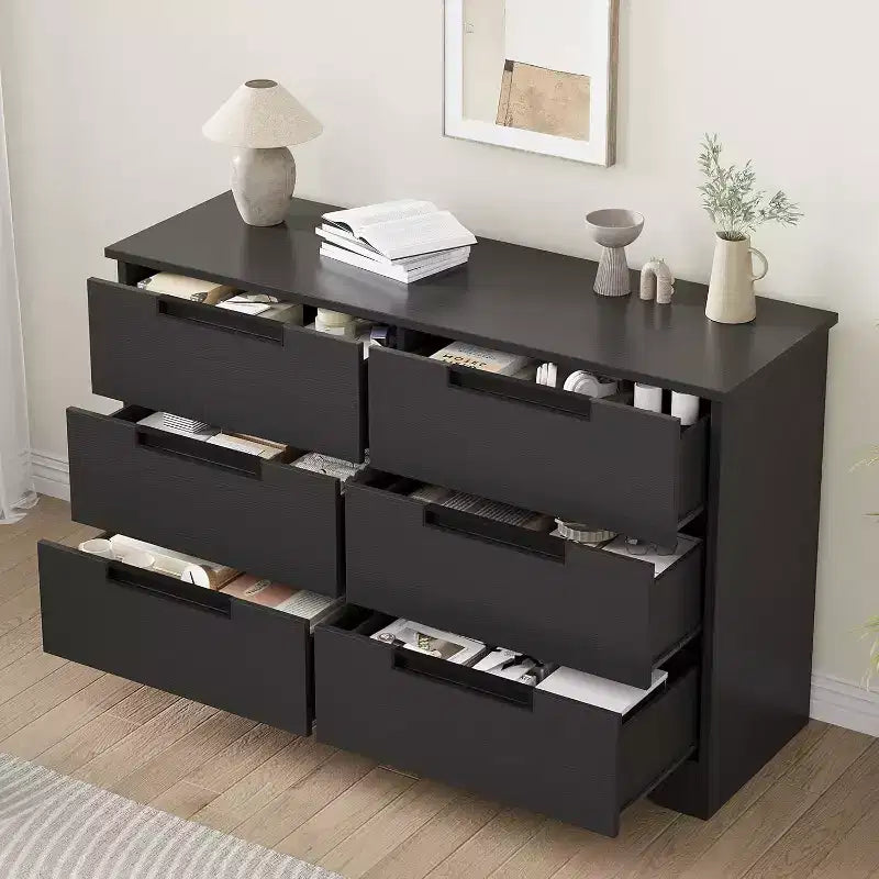 Cassettiera a 6 cassetti per camera da letto, armadietto con cassetti e maniglie, organizer in legno per soggiorno, cameretta, ingresso, nero