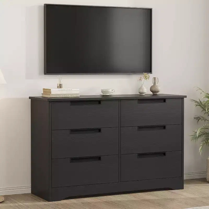 Cassettiera a 6 cassetti per camera da letto, armadietto con cassetti e maniglie, organizer in legno per soggiorno, cameretta, ingresso, nero