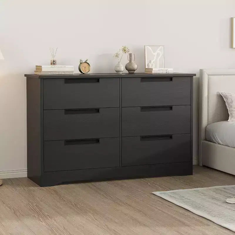 Cassettiera a 6 cassetti per camera da letto, armadietto con cassetti e maniglie, organizer in legno per soggiorno, cameretta, ingresso, nero