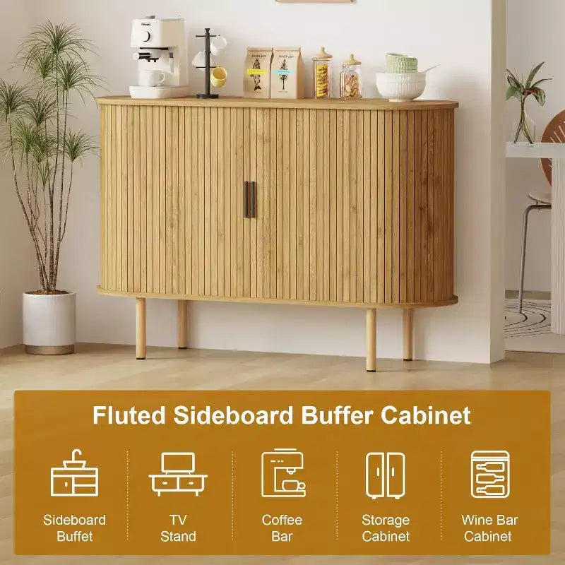 Acekool 47 Mobile Contenitore Scanalato con Ante Scorrevoli, Consolle Moderna con Ripiani Regolabili per Soggiorno, Sala da Pranzo, Ingresso