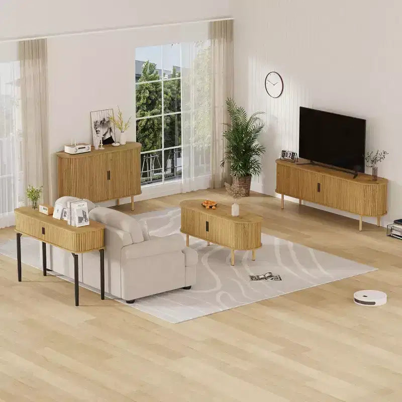 Acekool 47 Mobile Contenitore Scanalato con Ante Scorrevoli, Consolle Moderna con Ripiani Regolabili per Soggiorno, Sala da Pranzo, Ingresso