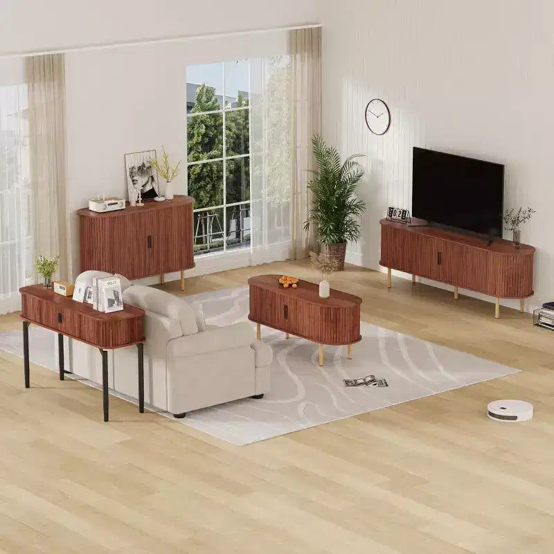 Acekool 47 Mobile Contenitore Scanalato con Ante Scorrevoli, Consolle Moderna con Ripiani Regolabili per Soggiorno, Sala da Pranzo, Ingresso