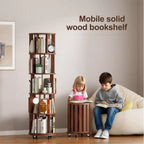 Scaffale Girevole Okak 360 con Ruote, Libreria Sottile in Legno Massiccio a 5 Livelli, Vetrina per Soggiorno, Ufficio, Camera da Letto, Noce