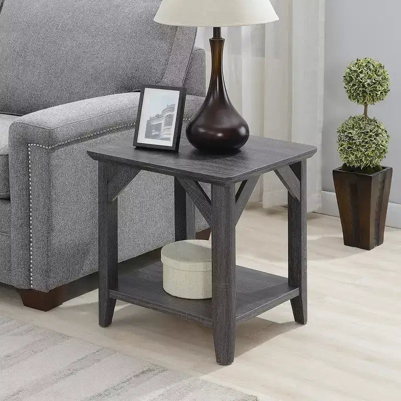 HomeStock 22 in.H Gray Color Rectangle Wood Table Top End Table 1 -piece