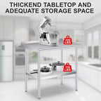Acekool Banco da Lavoro Professionale in Acciaio Inossidabile con Alzatina, Tavolo da Lavoro Resistente 91x61 cm, Ripiano Inferiore Regolabile, per Cucina Commerciale, Ristorante, Garage