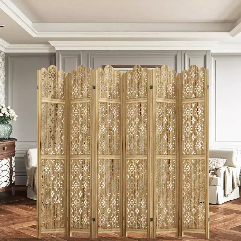 MAYEERTY divisorio pieghevole in legno da 95*67 pollici, paravento autoportante per interni, 6 pannelli, marrone