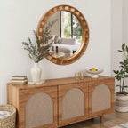 Specchio rotondo da parete con cornice in legno naturale LuxenHome, 28 decorazioni rustiche in legno marrone