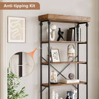 Libreria industriale a 6 ripiani Coolmee, scaffale alto rustico con telaio in metallo, grande espositore vintage per camera da letto, soggiorno e ufficio domestico