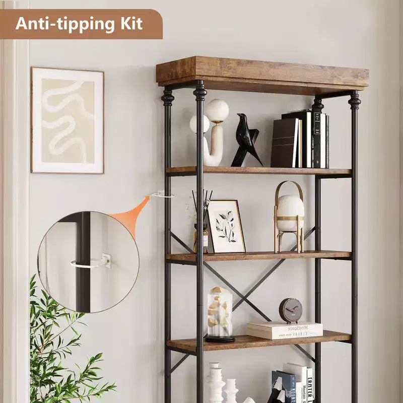 Libreria industriale a 6 ripiani Coolmee, scaffale alto rustico con telaio in metallo, grande espositore vintage per camera da letto, soggiorno e ufficio domestico
