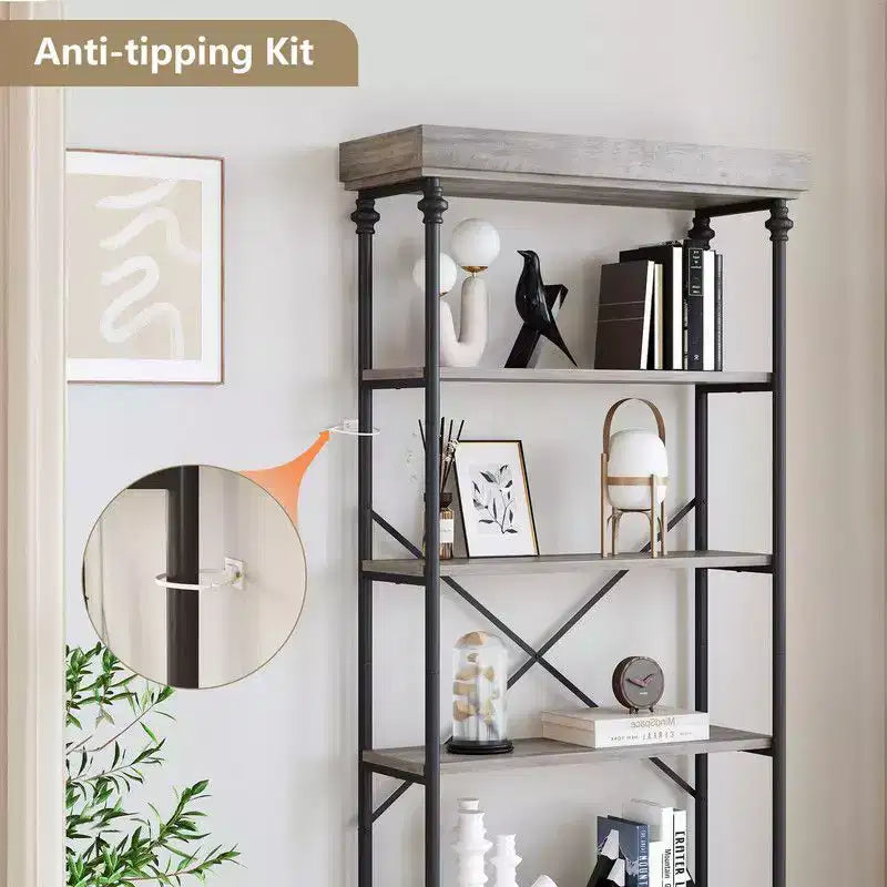 Libreria industriale a 6 ripiani Coolmee, scaffale alto rustico con telaio in metallo, grande espositore vintage per camera da letto, soggiorno e ufficio domestico