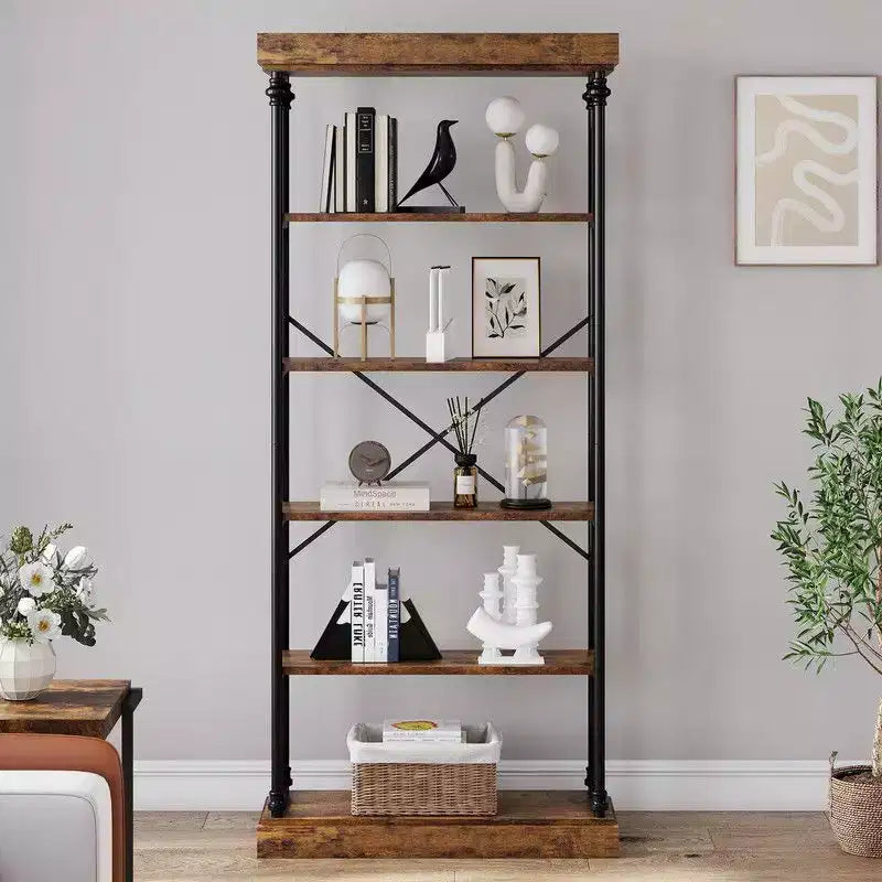 Libreria industriale a 6 ripiani Coolmee, scaffale alto rustico con telaio in metallo, grande espositore vintage per camera da letto, soggiorno e ufficio domestico