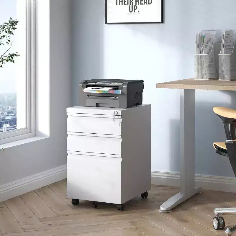 CuisinSmart Classificatore a 3 cassetti, con 4 ruote, Armadietto portadocumenti con serratura per cartelle A4, formato Lettera, Legale, Mobiletto schedario per Ufficio e Studio
