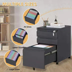 CuisinSmart Classificatore a 3 cassetti, con 4 ruote, Armadietto portadocumenti con serratura per cartelle A4, formato Lettera, Legale, Mobiletto schedario per Ufficio e Studio