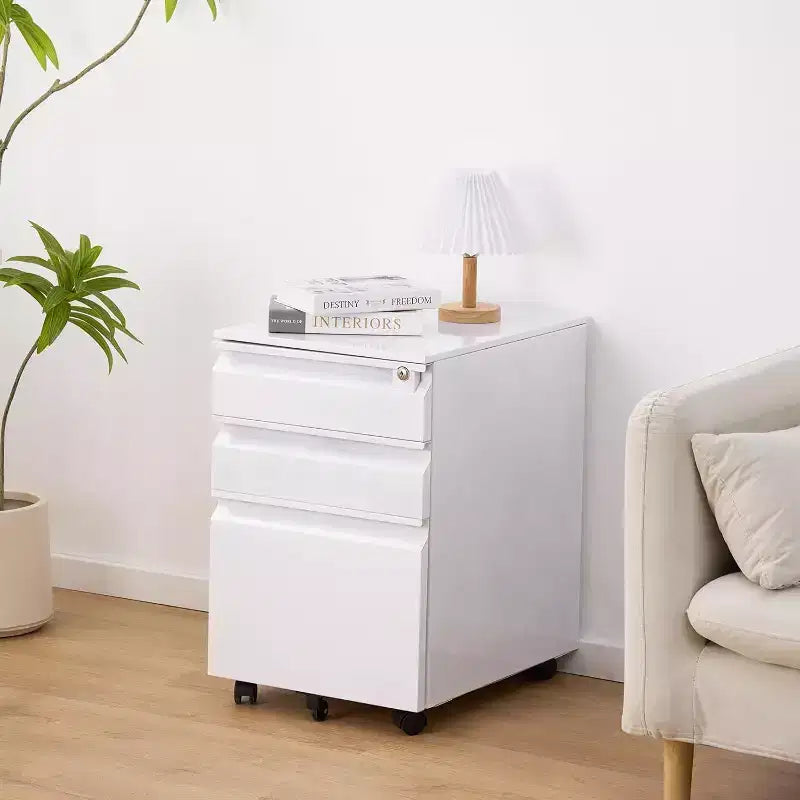 CuisinSmart Classificatore a 3 cassetti, con 4 ruote, Armadietto portadocumenti con serratura per cartelle A4, formato Lettera, Legale, Mobiletto schedario per Ufficio e Studio