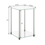 HomeStock Belmont Tavolino d'Appoggio Quadrato a 2 Livelli in Vetro, Tavolino Moderno con Ripiani in Vetro Temperato e Struttura in Acciaio Inox