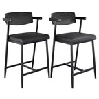 COZONY Counter Height Bar Stools Set with Arms & Back, Upholstered Seat, Metal Frame with Footrest for Kitchen Island & Home Bar